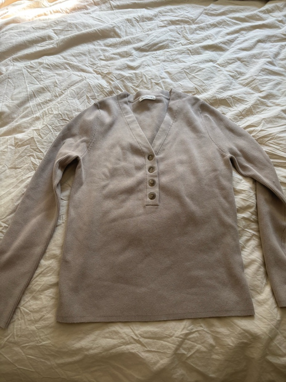 Neuflora Brand New Soft Knit V‑Neck Button Pullover Sweater - Light Taupe
